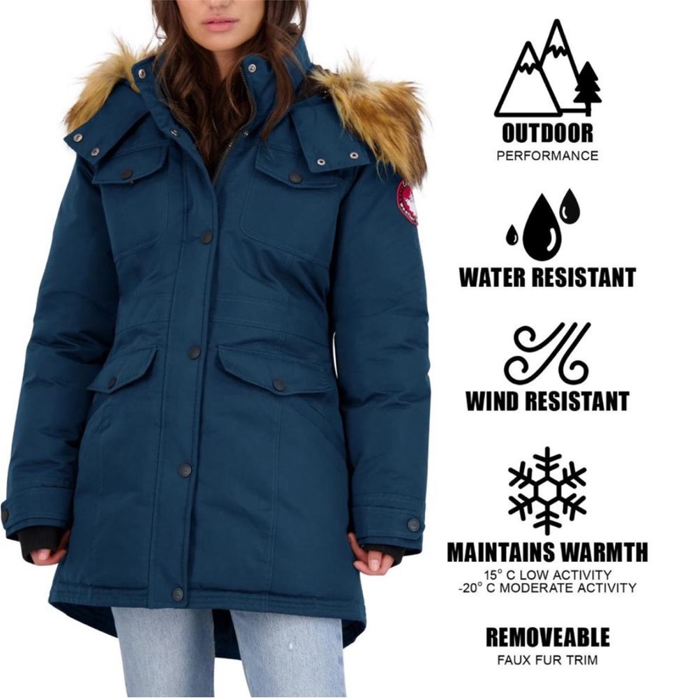 Canada Weather Gear Women’s Navy Parka with Faux Fur Trim - Picture 5 of 15